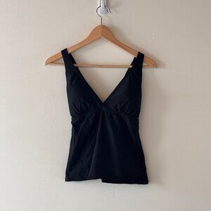 Papina Swim Tank Top Womens Medium Black V-Neck Wide Strap Cross back Stretch